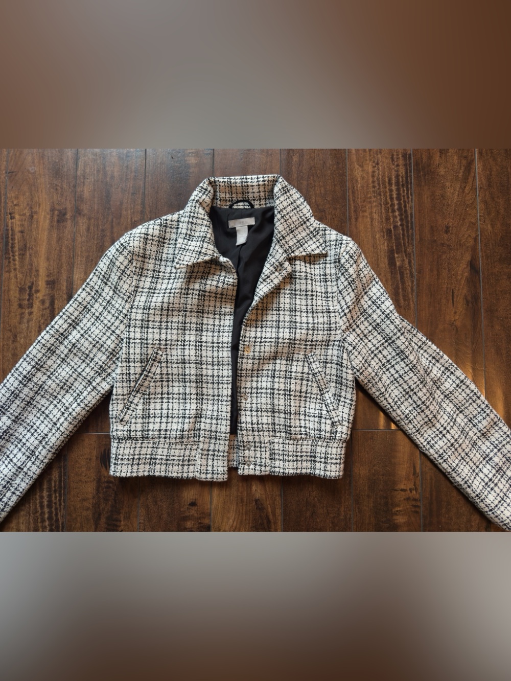 H&M Black and White Tweed Cropped Jacket